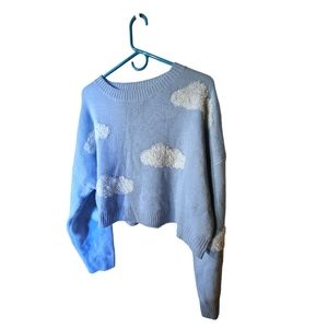 Shein Blue Cropped Sweater with Fluffy Cloud Design